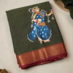 Handpainted Pattachithra on mangalagiri cotton sari