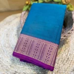 Chettinad cotton teal blue Without Blouse