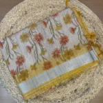 Elegant Beige Floral Print Saree with Yellow Highlights
