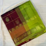 Silk Cotton Maroon Saree with Green Zari Pallu
