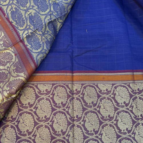 Traditional Kanchi Cotton Saree – Purple with Silver Zari Floral Design - Image 3
