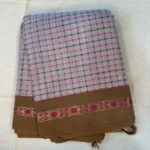 Elegant Checked Cotton Saree in White and Pink with Magenta Zari Border