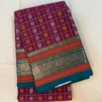 Elegant Magenta Checked Saree with Teal and Copper Zari Border