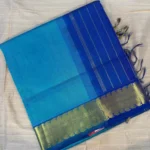 Elegant Silk Cotton Saree in Blue Shades with Rich Golden Pallu