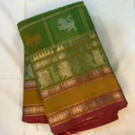 Kanchi Cotton Green Saree with Mustard & Maroon Zari Border