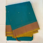 Kanchi Cotton Turquoise Saree with Mustard Yellow Striped Border