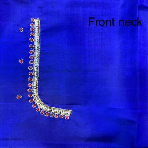 Royal Blue Stone Embroidery Blouse with Pendant Motif - Image 3