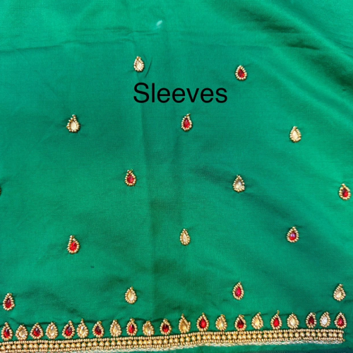 Emerald Green Beaded Embroidery Silk Cotton Blouse - Image 3