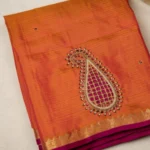 Pure kanchi soft silk with intricate hand cutwork embroidery with stone embellishment
