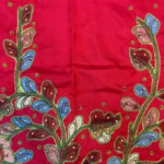 Ruby Red Floral Vine Embroidery Pure Silk Blouse