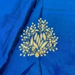 Royal Blue Floral Pearl Embroidery Blouse Motif