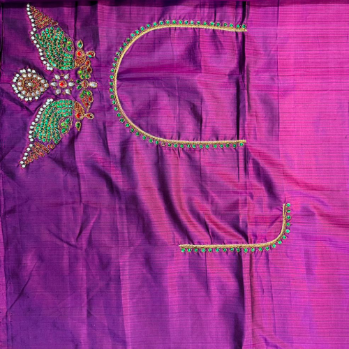 Emerald Grace – Signature Hand-Embellished Silk Saree - Image 3