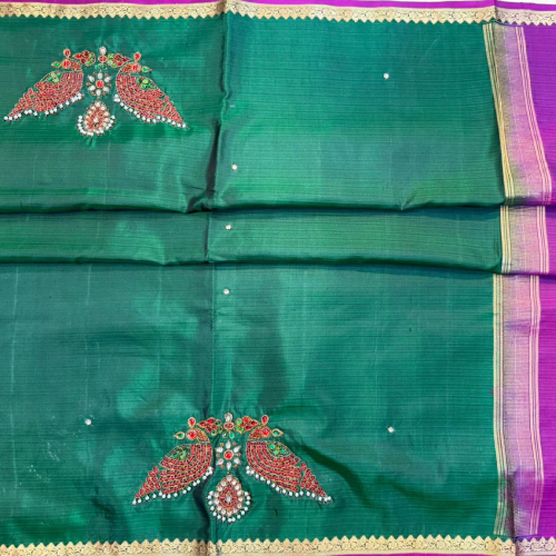 Emerald Grace – Signature Hand-Embellished Silk Saree - Image 4