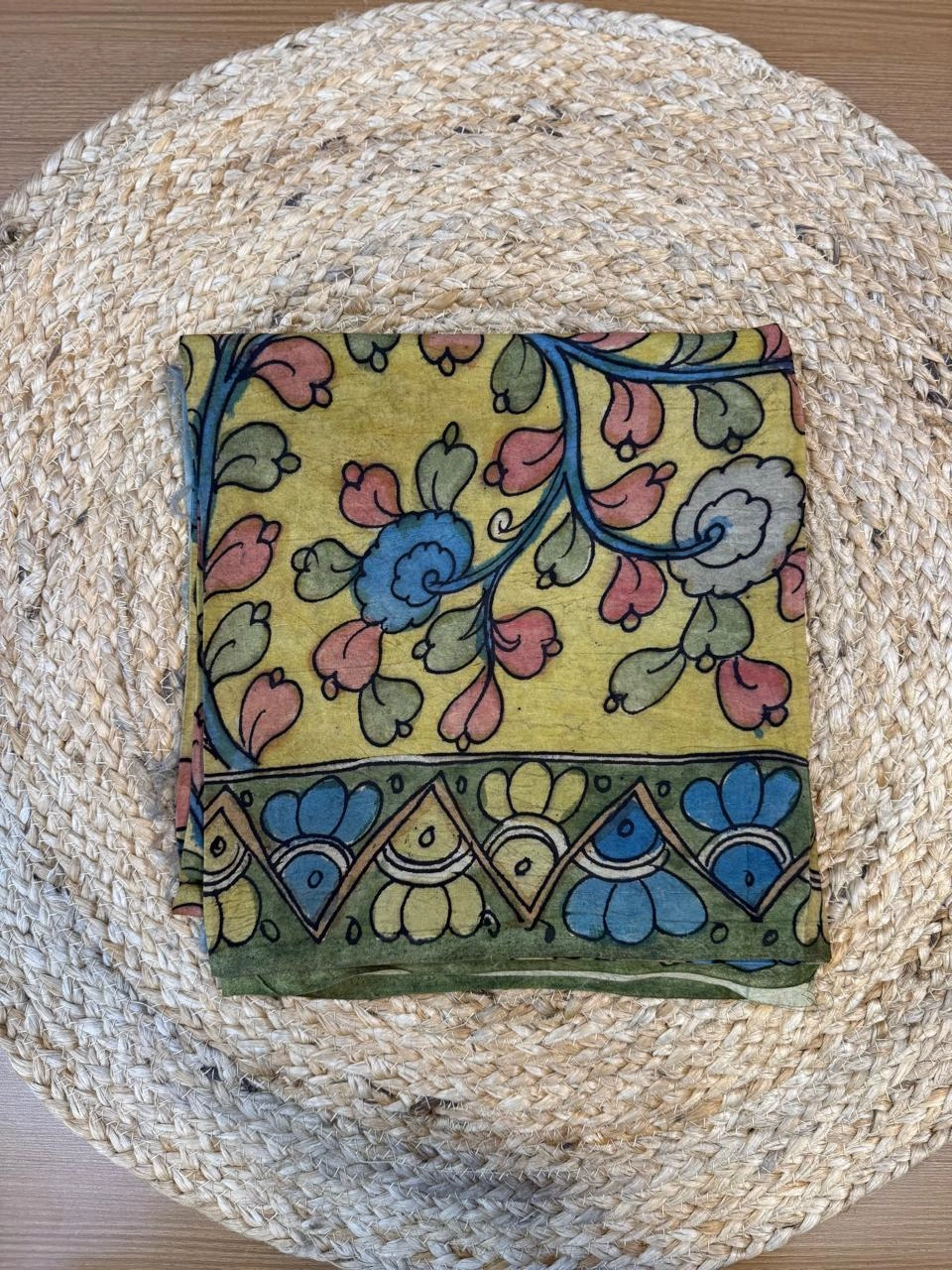 Yellow Heritage Kalamkari Blossom Blouse 1 mtr (long panna saree width)