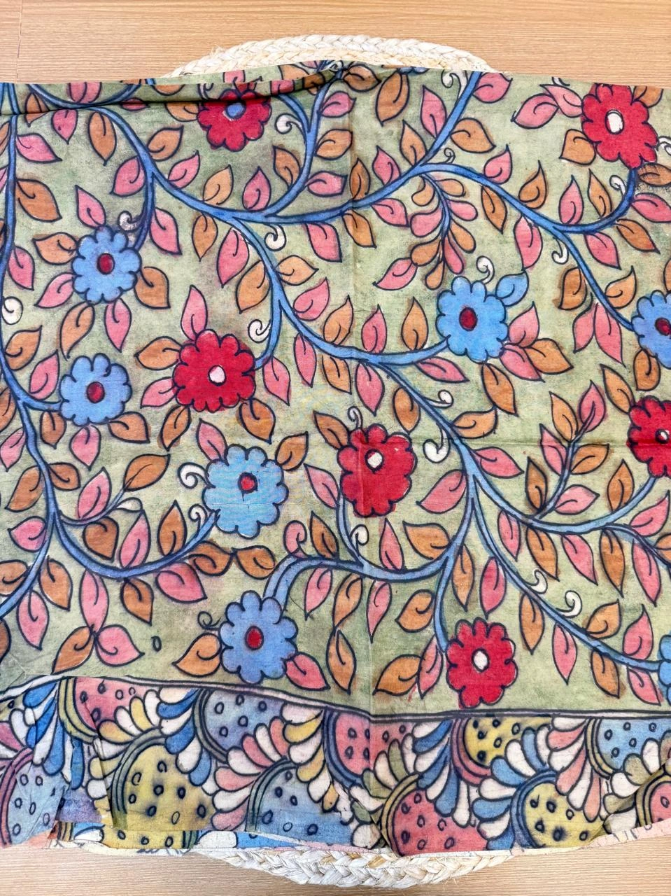 Yellow Garden Handcrafted Kalamkari Blouse 1 mtr (long panna saree width) - Image 3