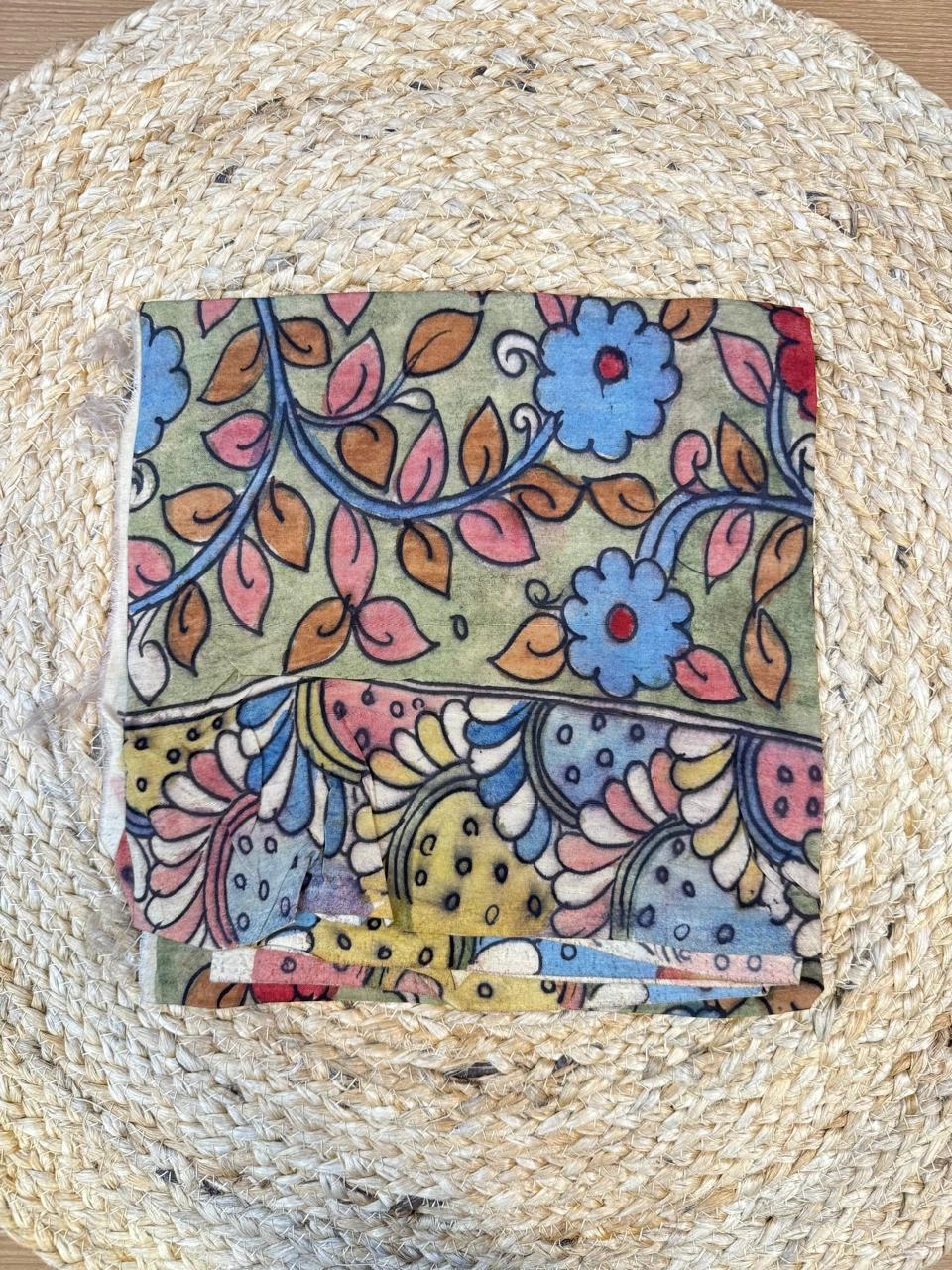 Yellow Garden Handcrafted Kalamkari Blouse 1 mtr (long panna saree width)