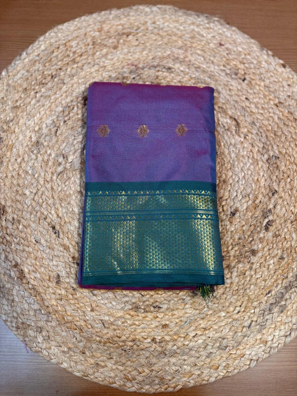 Royal Amethyst Silk Saree with Emerald Zari Border