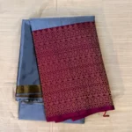 Classic Silver Grey Kanjivaram Silk Saree with Rich Red & Gold Zari Border