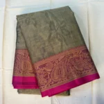 Elegant Grey Silk Saree with Rich Pink & Gold Zari Border