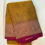 Mustard Yellow Silk Saree with Rani Pink Antique Zari Border