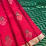 Vibrant Rani Pink Silk Saree with Geometric Zari Motifs and Contrast Green Designer Pallu