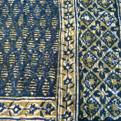 Indigo Green Jaipur Cotton Saree with Hand Block Print - Image 3