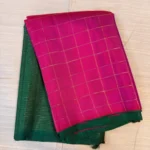 Bright Pink & Emerald Green Silk Saree with Gold Check Weave