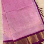 Soft Blush Pink Silk Saree with Royal Purple & Gold Korvai Border